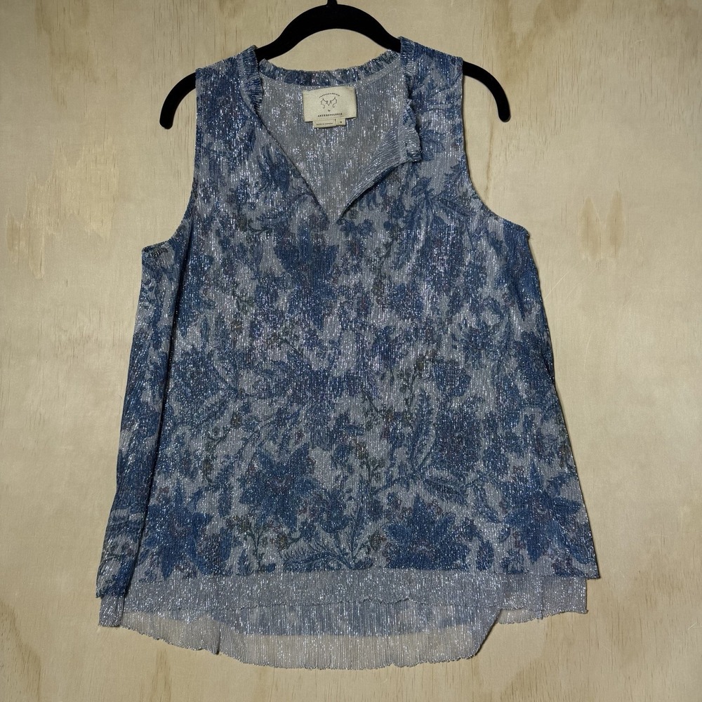 Anthropologie Vanessa Virginia Floral Metallic Sleeveless Blouse Top Women's M